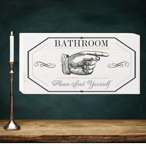 Vintage Bathroom Please Seat Yourself White  Wooden Box Sign