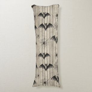 Vintage Bats and Spiderwebs on Distressed Striped Body Pillow