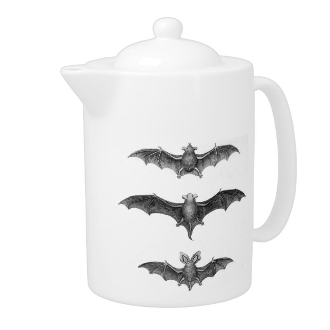 Vintage Bats Art Print Porcelain Teapot (Right)