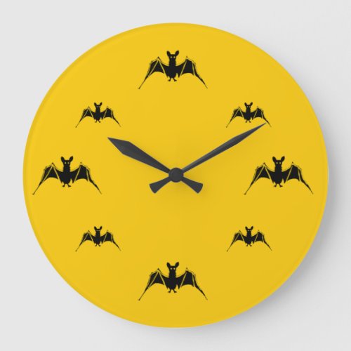 Vintage Bats on a Yellow Harvest Moon  Large Clock