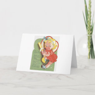 Vintage Batter Girl Valentine Holiday Card