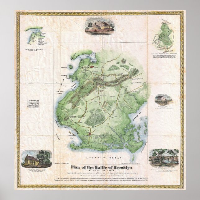 Vintage Battle of Brooklyn NY Map (1867) Poster (Front)