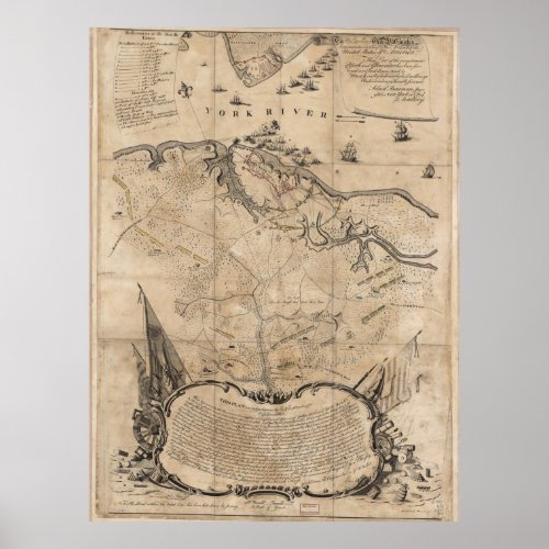 Vintage Battle of Yorktown Virginia Map 1781 Poster