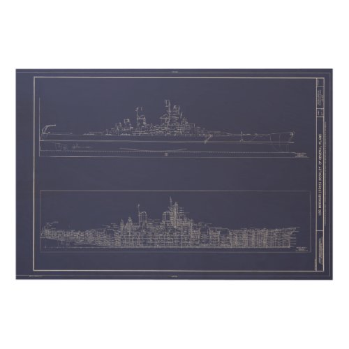 Vintage Battleship USS Missouri Blueprints Poster