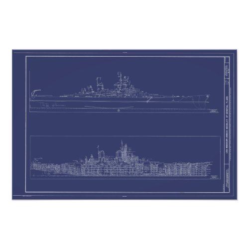 Vintage Battleship USS Missouri Blueprints Poster