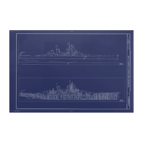 Vintage Battleship USS Missouri Blueprints Poster Acrylic Print