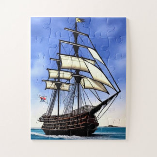 Vintage Battleship with White Sails Jigsaw Puzzle