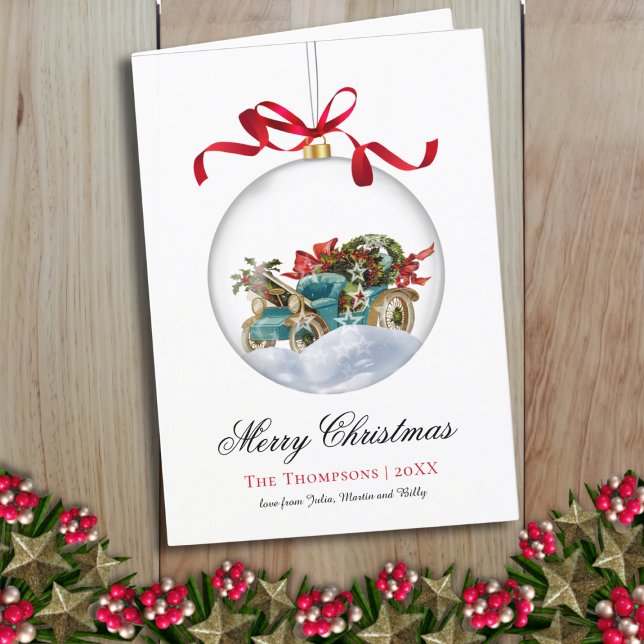 Vintage Bauble Car Christmas  Holiday Card (Creator Uploaded)