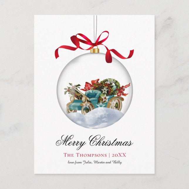 Vintage Bauble Car Christmas  Holiday Postcard (Front)