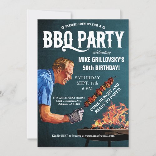 Vintage BBQ Birthday Party Invitations Chalkboard