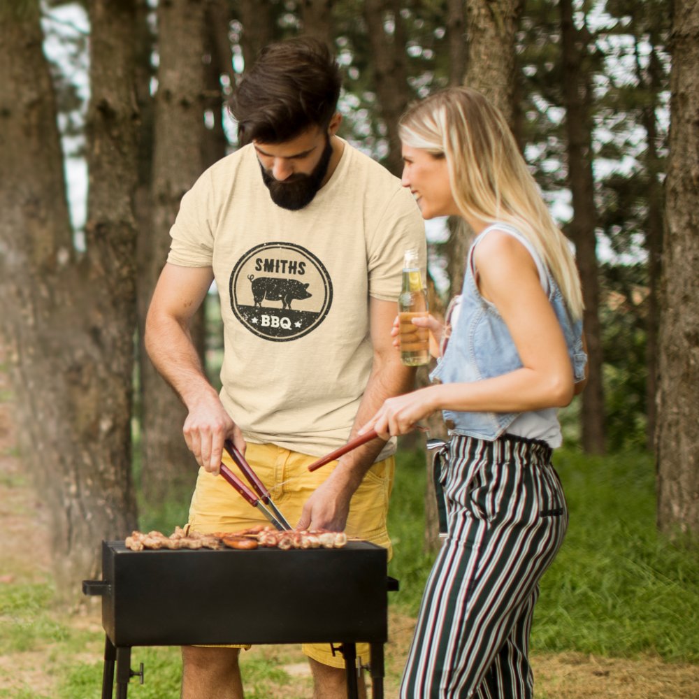 Vintage BBQ Black Tan Pig Logo Distressed T-Shirt