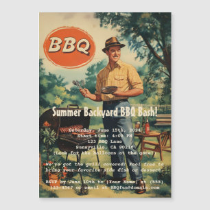 Vintage BBQ Delight: Classic Backyard Cookout Scen Magnetic Invitation