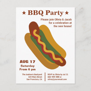 Vintage BBQ Hot Dog Housewarming Party Invitation