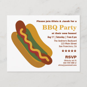 Vintage BBQ Hot Dog Sausage Housewarming Party Invitation
