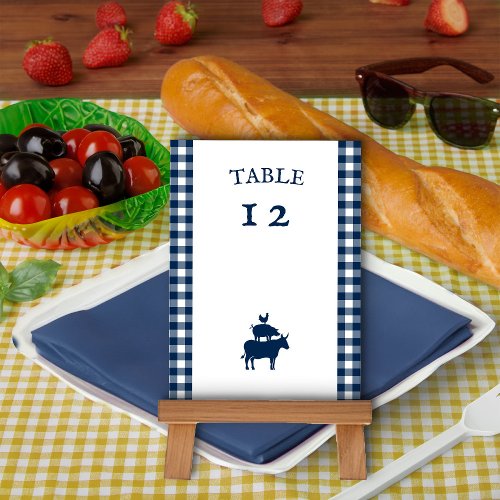 Vintage BBQ Navy Blue Gingham Wedding Table Number