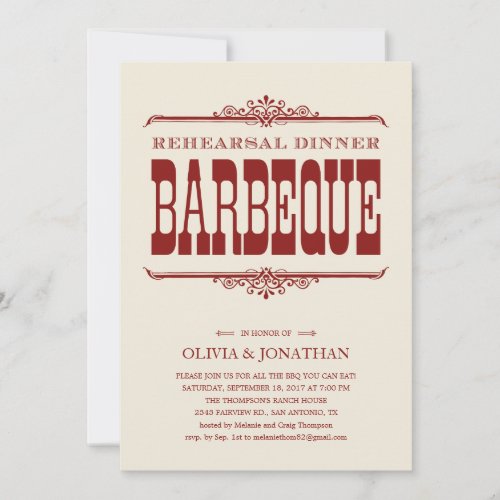 Vintage BBQ Rehearsal Dinner Invitations