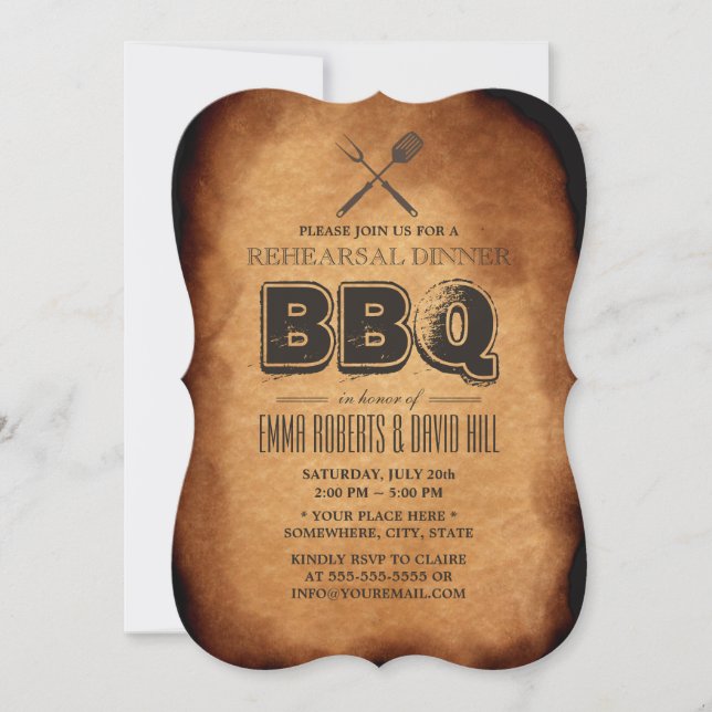 Vintage BBQ Wedding Rehearsal Dinner Invitation (Front)