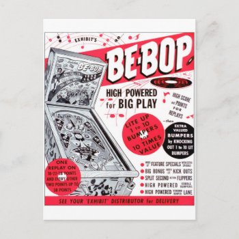 Vintage Be-bop Pinball Machine Postcard by seemonkee at Zazzle