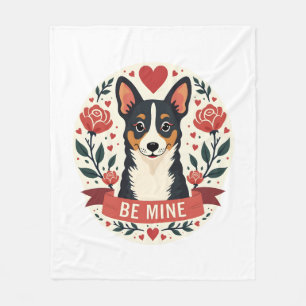 Vintage Be Mine Corgi Valentine Floral Folk Art De Fleece Blanket