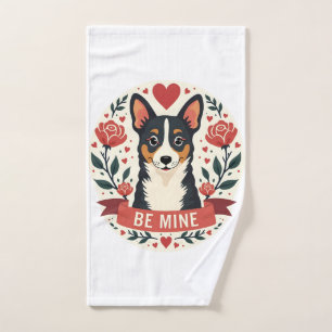 Vintage Be Mine Corgi Valentine Floral Folk Art De Hand Towel