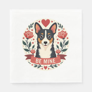 Vintage Be Mine Corgi Valentine Floral Folk Art De Napkins