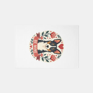Vintage Be Mine Corgi Valentine Floral Folk Art De Rug