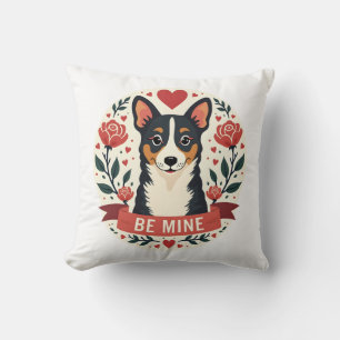 Vintage Be Mine Corgi Valentine Floral Folk Art De Throw Pillow