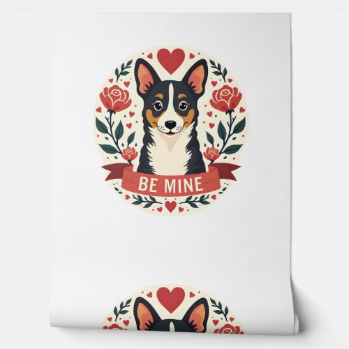 Vintage Be Mine Corgi Valentine Floral Folk Art De Wallpaper