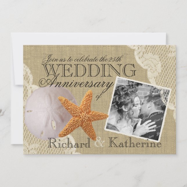 Vintage Beach and Lace Wedding Anniversary Invitation (Front)