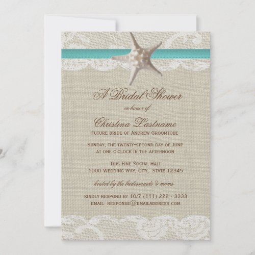 Vintage Beach and Starfish Bridal Shower Personalized Invitation