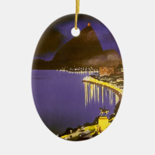 Vintage Beach at Night in Rio De Janeiro Brazil Ceramic Ornament