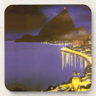 Vintage Beach at Night in Rio De Janeiro, Brazil Drink Coaster