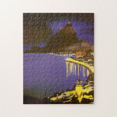 Vintage Beach at Night in Rio De Janeiro Brazil Jigsaw Puzzle