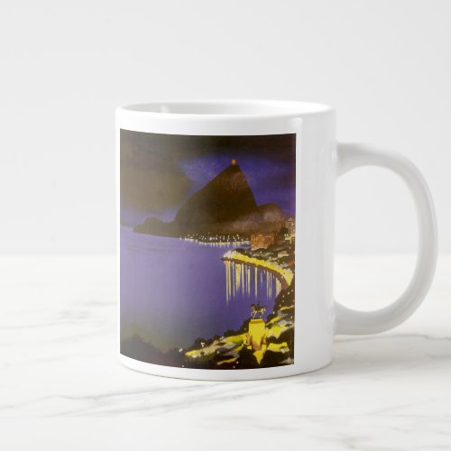 Vintage Beach at Night in Rio De Janeiro Brazil Large Coffee Mug