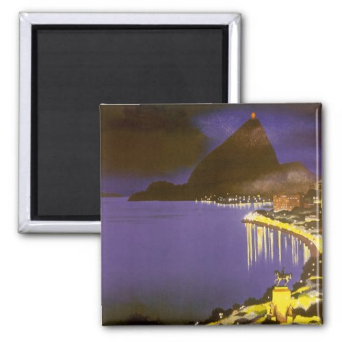 Vintage Beach at Night in Rio De Janeiro Brazil Magnet