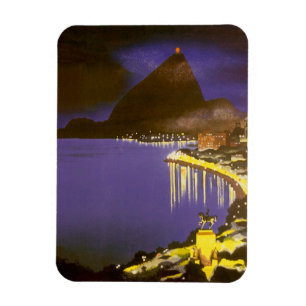 Vintage Beach at Night in Rio De Janeiro, Brazil Magnet