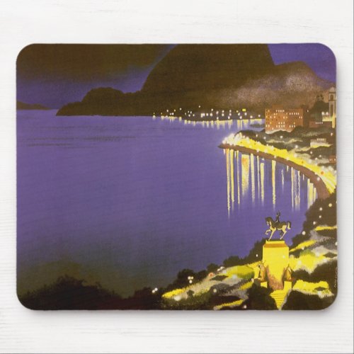 Vintage Beach at Night in Rio De Janeiro Brazil Mouse Pad