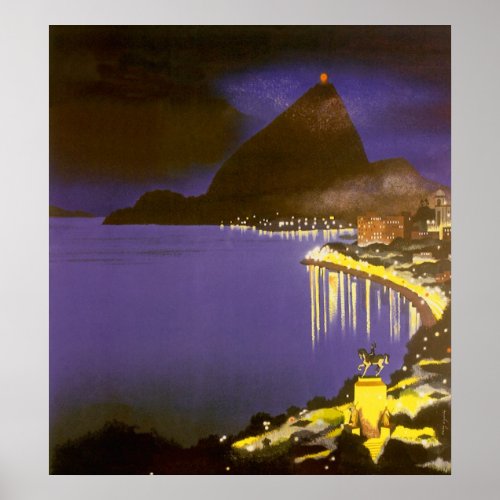 Vintage Beach at Night in Rio De Janeiro Brazil Poster