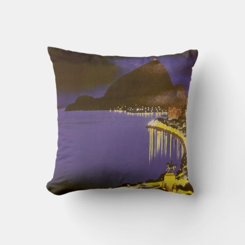 Vintage Beach at Night in Rio De Janeiro Brazil Throw Pillow