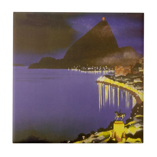 Vintage Beach at Night in Rio De Janeiro Brazil Tile