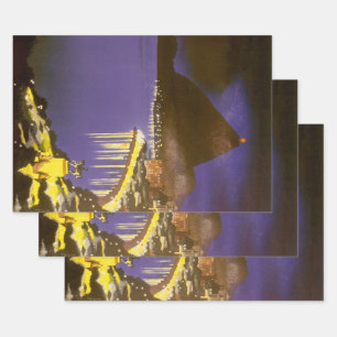 Vintage Beach at Night in Rio De Janeiro, Brazil Wrapping Paper Sheets