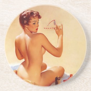 Vintage Beach Beauty Pin Up Girl Drink Coaster by VintageBeauty at Zazzle