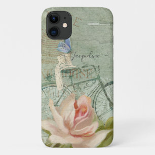 Vintage Beach Bicycle Rustic Wood Blush Pink Rose iPhone 11 Case