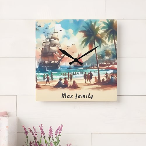 Vintage Beach Bliss Personalized Wall Clock