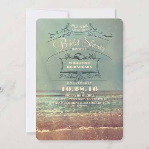 Vintage beach bridal shower invitations