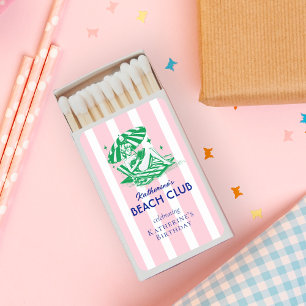 Vintage Beach Club Pink Stripes Birthday Matchboxes