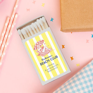 Vintage Beach Club Yellow Stripes Birthday  Matchboxes