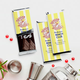 Vintage Beach Club Yellow Stripes Birthday Party Hershey Bar Favors