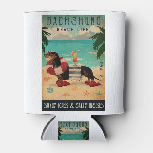 Vintage Beach Cocktail Life Dachshund Can Cooler