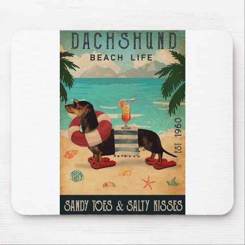 Vintage Beach Cocktail Life Dachshund Mouse Pad